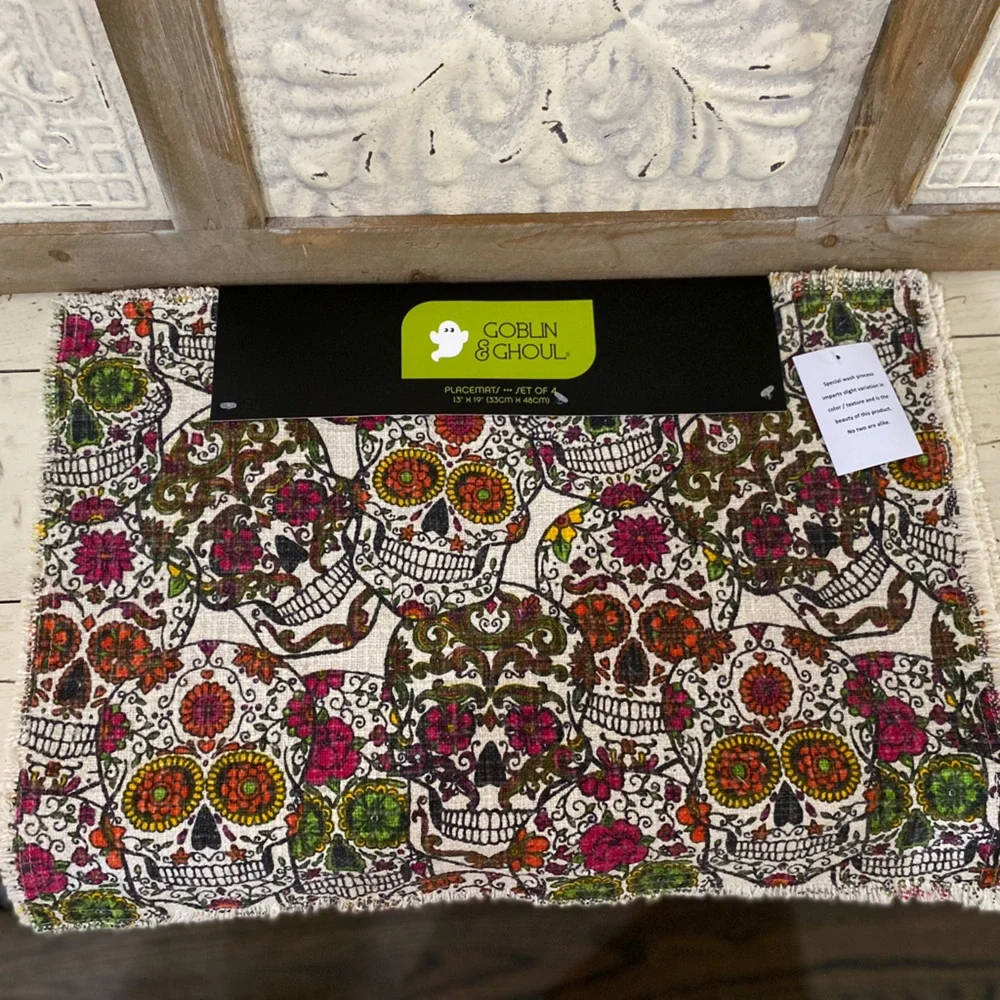 Goblin and Ghoul sugar skulls placemat set of 4 - Brand new